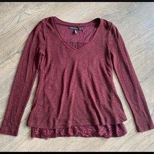 Burgundy lace knit top